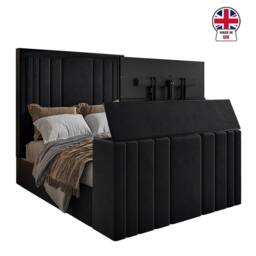 KDMD Yedingham Upholstered Soft Velvet Black Tv Bespoke Bed Frame - Size: Small Double - thumbnail 3