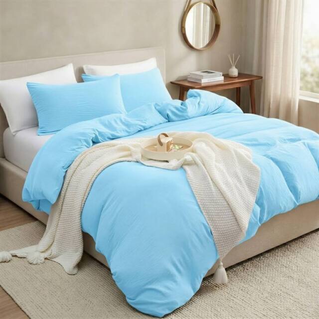 Pamposh Pre Washed Microfibre Duvet Cover Sets in Baby Blue - Size: Super King - image 1