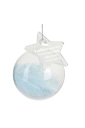 Personalised Memento Company Personalised Blue Memorial Feather Bauble in Clear