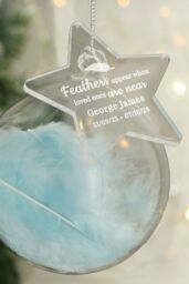 Personalised Memento Company Personalised Blue Memorial Feather Bauble in Clear - thumbnail 4