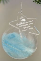 Personalised Memento Company Personalised Blue Memorial Feather Bauble in Clear - thumbnail 3