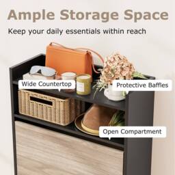 Costway Slim Hidden Narrow Shoe Organizer Cabinet with Open Storage-Black in Black - thumbnail 2