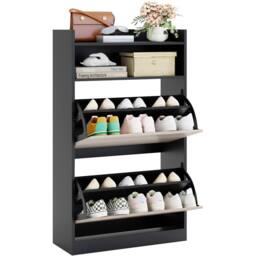 Costway Slim Hidden Narrow Shoe Organizer Cabinet with Open Storage-Black in Black - thumbnail 4