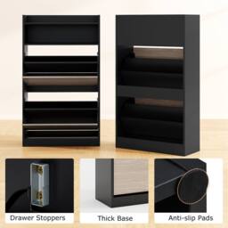 Costway Slim Hidden Narrow Shoe Organizer Cabinet with Open Storage-Black in Black - thumbnail 8