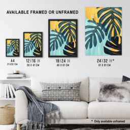 "Artery8 Monstera Deliciosa Leaves Teal Yellow Painting Wall Art Print - Size: W12"" x H16""" - thumbnail 3