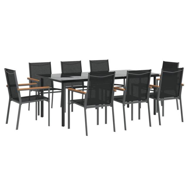 Berkfield Home Beautiful 9 Piece Garden Dining Set Black Textilene & Steel - image 1