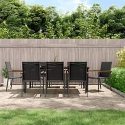 Berkfield Home Beautiful 9 Piece Garden Dining Set Black Textilene & Steel - thumbnail 2