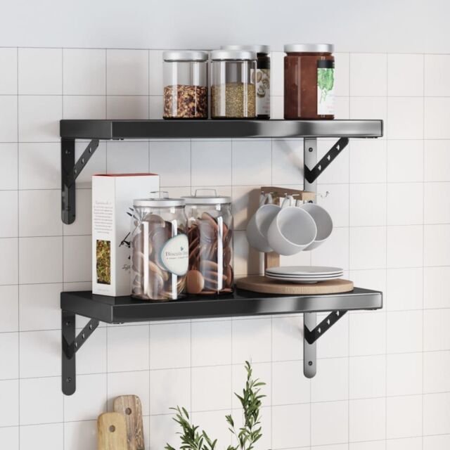 Berkfield Home Wall Shelves 2 pcs 50x23.5x3 cm Black Stainless Steel - image 1