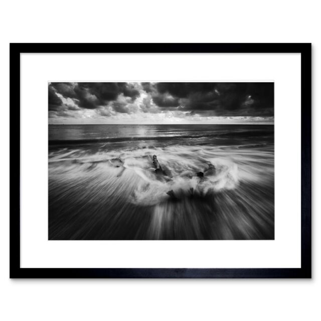 "Artery8 Wall Art Print Driftwood Breaking Waves Framed in Black - Size: W7"" x H9""" - image 1