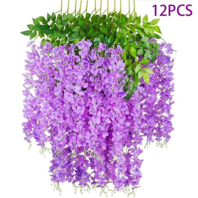 FLAVORA 12x Dark Purple Artificial Wisteria Hanging Silk Vine - Size: 0.6m2 - image 1