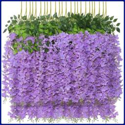 FLAVORA 12x Dark Purple Artificial Wisteria Hanging Silk Vine - Size: 0.6m2 - thumbnail 2
