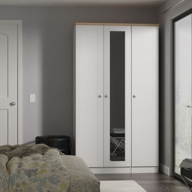 Ready Assembled 2 U Cumbria Tall Triple Mirror Wardrobe (Ready Assembled) in Mid Grey - Size: Large - image 1