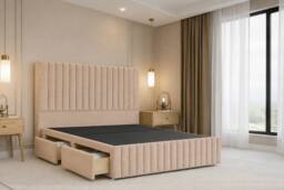 "Nexus Mattresses Ltd Verona Plush Divan 2 Drawers Foot-End 12""Footboard 54""Headboard in Stone - Size: Small Double" - thumbnail 1