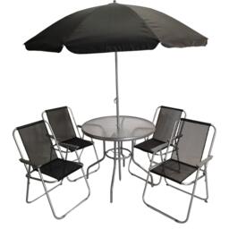 Samuel Alexander 4 Seater Garden Table And Chairs Set 4 Folding Chairs Outdoor Glass Table Garden Dining Set With Black Parasol Umbrella Patio Furniture Set