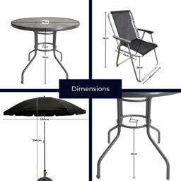 Samuel Alexander 4 Seater Garden Table & Chairs Set 4 Folding Chairs Outdoor Glass Table Garden Dining Set w/ Black Parasol Umbrella Patio Furniture - thumbnail 3