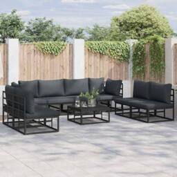 Berkfield Home Garden Sofa Set 8 pcs Black 283 x 71.5 x 71 cm Aluminium - thumbnail 2