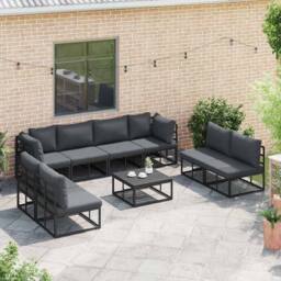 Berkfield Home Garden Sofa Set 8 pcs Black 283 x 71.5 x 71 cm Aluminium - thumbnail 1