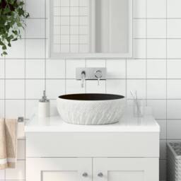 Berkfield Home Countertop Basin Black & Grey Round Œ¶41x14 cm Ceramic - Size: 41x14 cm - thumbnail 2
