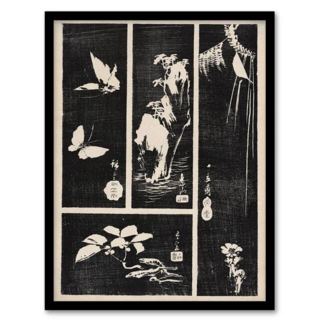 Artery8 Utagawa Hiroshige Framed Wall Art Print Nature Vintage Harimaze Sheet in Black - Size: A4 - image 1
