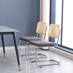 Nordlys Set of 2 Industrial Metal Cane Rattan Dining Chairs in Black - thumbnail 2