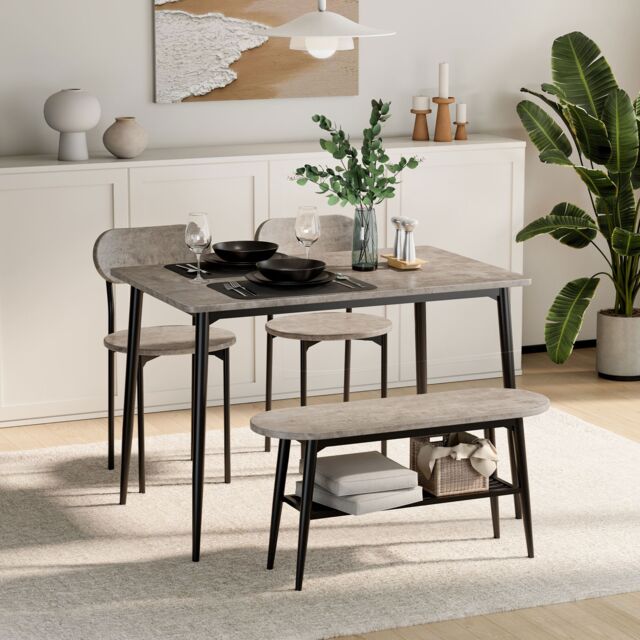 VonHaus Concrete Effect 4 Person Dining Room Table & Chairs Set in Grey - image 1