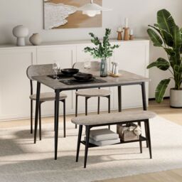 VonHaus Concrete Effect 4 Person Dining Room Table & Chairs Set in Grey