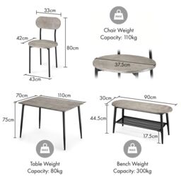 VonHaus Concrete Effect 4 Person Dining Room Table & Chairs Set in Grey - thumbnail 8