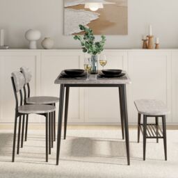 VonHaus Concrete Effect 4 Person Dining Room Table & Chairs Set in Grey - thumbnail 7