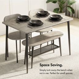 VonHaus Concrete Effect 4 Person Dining Room Table & Chairs Set in Grey - thumbnail 3
