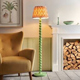 Netlighting Higgledy Gloss Green Floor Lamp Orange Fabric Zigzag Shade 35cm E27 - thumbnail 2