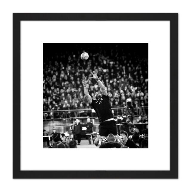 Artery8 Coleman Rugby Line Out New Zealand Photo 8X8 Inch Square Wooden Framed Wall Art Print Picture with Mount in Black - image 1