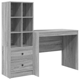 Berkfield Home Desk with Storage Grey Sonoma Engineered Wood in Green - thumbnail 2
