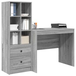 Berkfield Home Desk with Storage Grey Sonoma Engineered Wood in Green - thumbnail 3