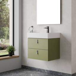 Banyetti Invicta 600mm Wall Hung Vanity with Veneto 1 Tap Hole Basin - Sage Green - thumbnail 3