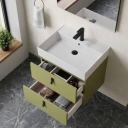 Banyetti Invicta 600mm Wall Hung Vanity with Veneto 1 Tap Hole Basin - Sage Green - thumbnail 2