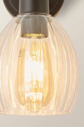ValueLights Cheltenham Ribbed Glass Dome Adjustable Spotlight Wall Light with Bulb in Black - thumbnail 4
