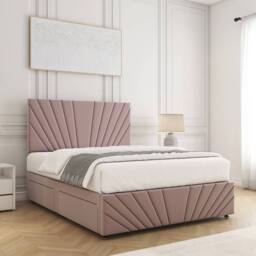 "BSSPOKE Rose Divan Bed Plush Velvet 24"" Headboard 2Drawers Footend & Mattress in Pink - Size: Small Double" - thumbnail 3