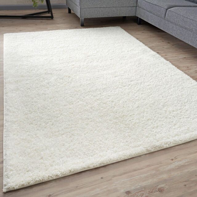 THE RUGS White Plain Soft High Pile Shaggy Rugs & Runners Living Room Bedroom - Size: 140 cm x 200 cm - image 1