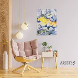 "Artery8 Yellow & Blue Floral Watercolour Demuth Canvas Wall Art Print - Size: W12"" x H16""" - thumbnail 3