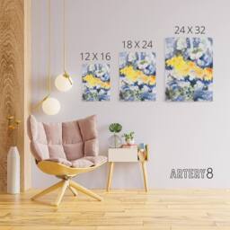 "Artery8 Yellow & Blue Floral Watercolour Demuth Canvas Wall Art Print - Size: W12"" x H16""" - thumbnail 4