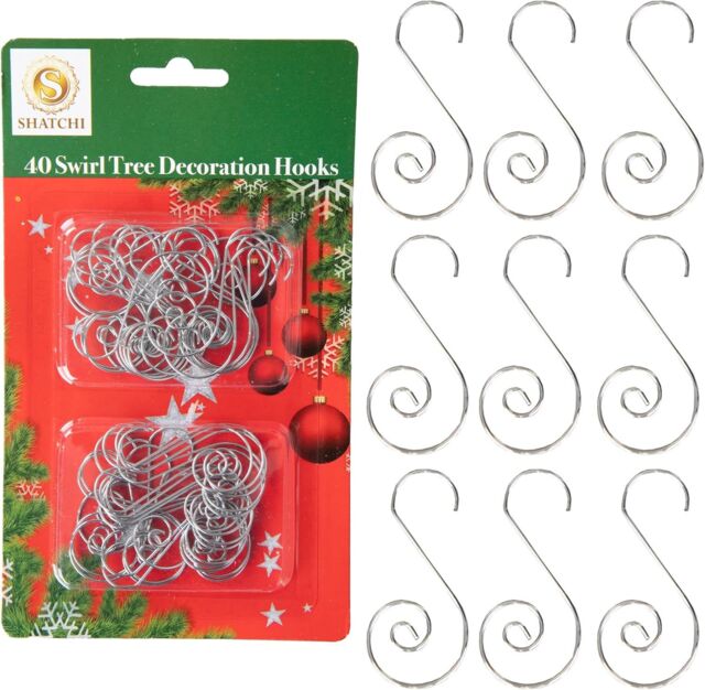 Shatchi 40Pcs Swirl Tree Decoration Hooks - Decorative & Durable in Silver - Size: 1 Pack - image 1
