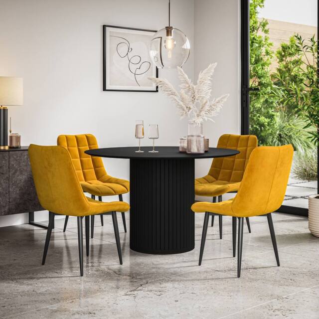 More4Homes Arlo White Marble Top W Black Legs + Nova Velvet Dining Chair Set Of 6 in Beige - image 1