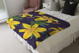 Benjamin Tate Design Yellow Lily Flowers Blanket in Natural - Size: 120 cm x 150 cm - thumbnail 3