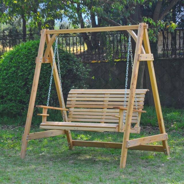 OUTSUNNY Outdoor 2 Seater Larch Wood Garden Swing Chair Seat Hammock Lounger in Natural - image 1