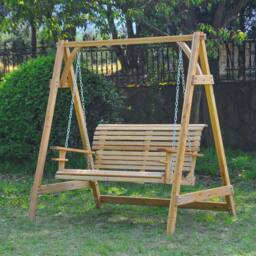 OUTSUNNY Outdoor 2 Seater Larch Wood Garden Swing Chair Seat Hammock Lounger in Natural - thumbnail 1