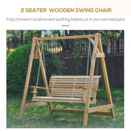 OUTSUNNY Outdoor 2 Seater Larch Wood Garden Swing Chair Seat Hammock Lounger in Natural - thumbnail 4