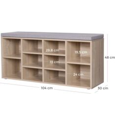 VASAGLE 10 Compartment Shoe Bench Storage Unit with Cushion Entrance in Natural - thumbnail 3