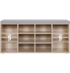 VASAGLE 10 Compartment Shoe Bench Storage Unit with Cushion Entrance in Natural - thumbnail 4