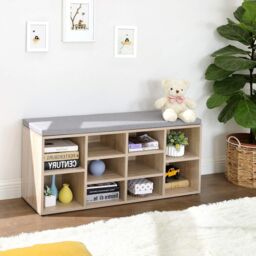 VASAGLE 10 Compartment Shoe Bench Storage Unit with Cushion Entrance in Natural - thumbnail 2