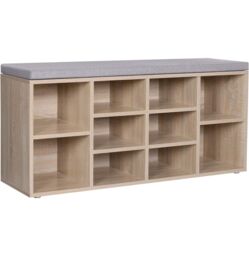 VASAGLE 10 Compartment Shoe Bench Storage Unit with Cushion Entrance in Natural - thumbnail 7